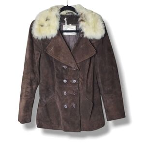 Vintage Phil Handmacher Suede Coat Size S Boho Fur Collar Retro